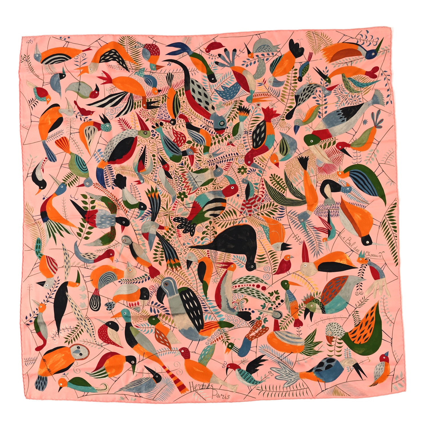 Hermes Silk Le Bal Des Oiseaux Scarf 90 Rose Multicolor 1 of 6