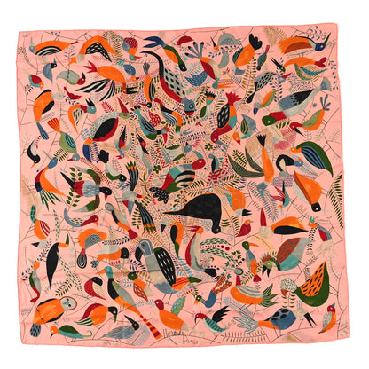 Hermes Silk Le Bal Des Oiseaux Scarf 90 Rose Multicolor 1 of 6