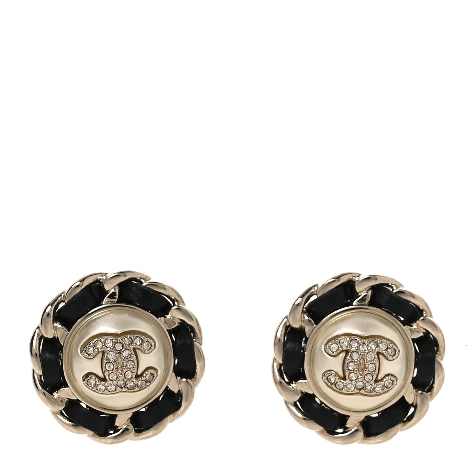 Chanel Pearl Crystal Lambskin CC Earrings Gold Black 1 of 5