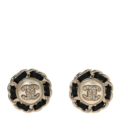 Chanel Pearl Crystal Lambskin CC Earrings Gold Black 1 of 5