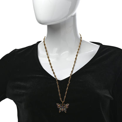 Gucci Metal Crystal Butterfly Necklace Aged Gold Multicolor 2 of 8