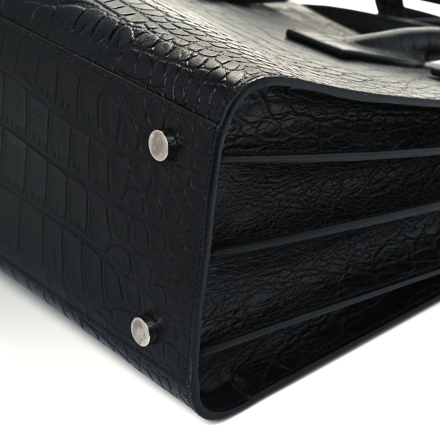 Calfskin Crocodile Embossed Small Sac de Jour Black