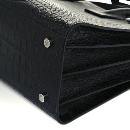 Saint Laurent Calfskin Crocodile Embossed Small Sac de Jour Black 11 of 12