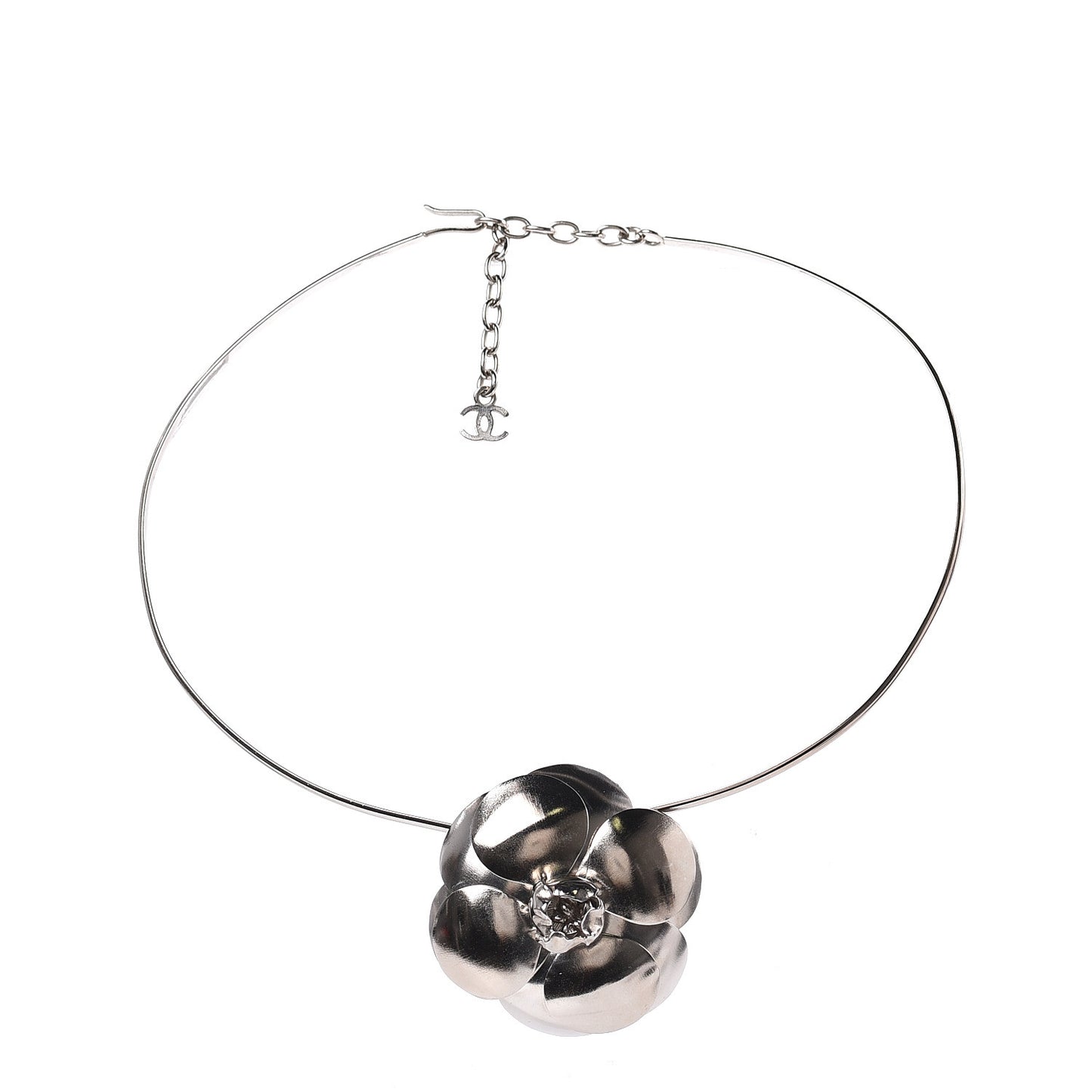 Metal Camellia Choker Necklace Silver