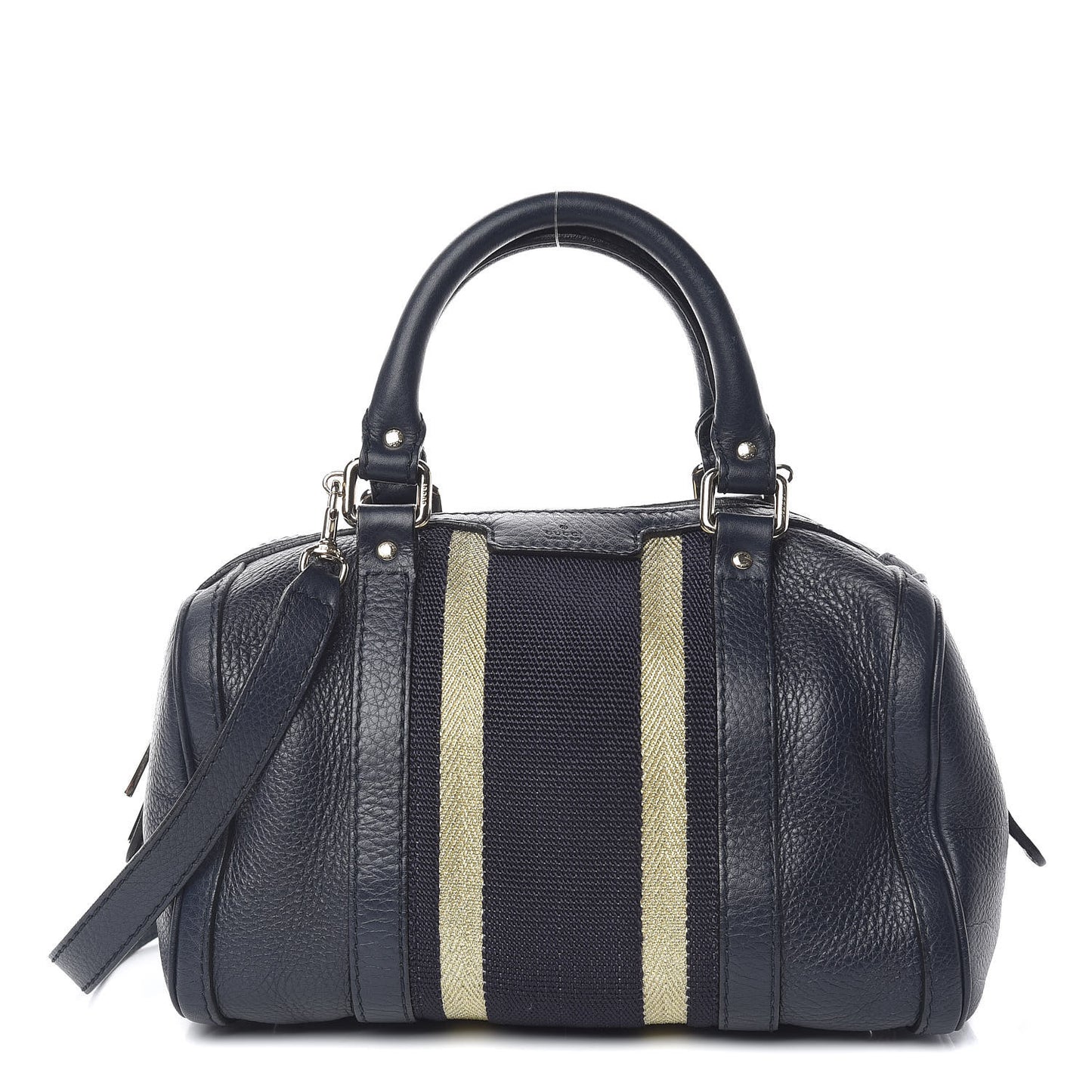 Calfskin Vintage Web Small Boston Navy Blue