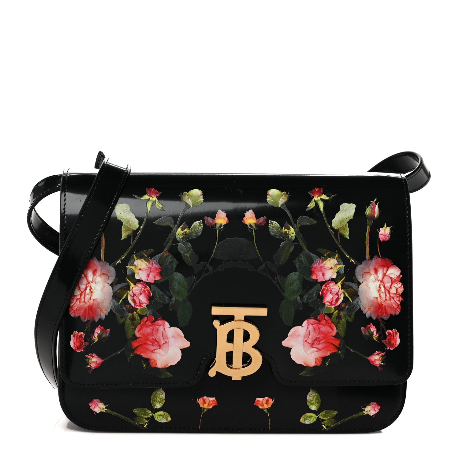 Burberry Patent Floral Monogram Medium TB Bag Black 1 of 9