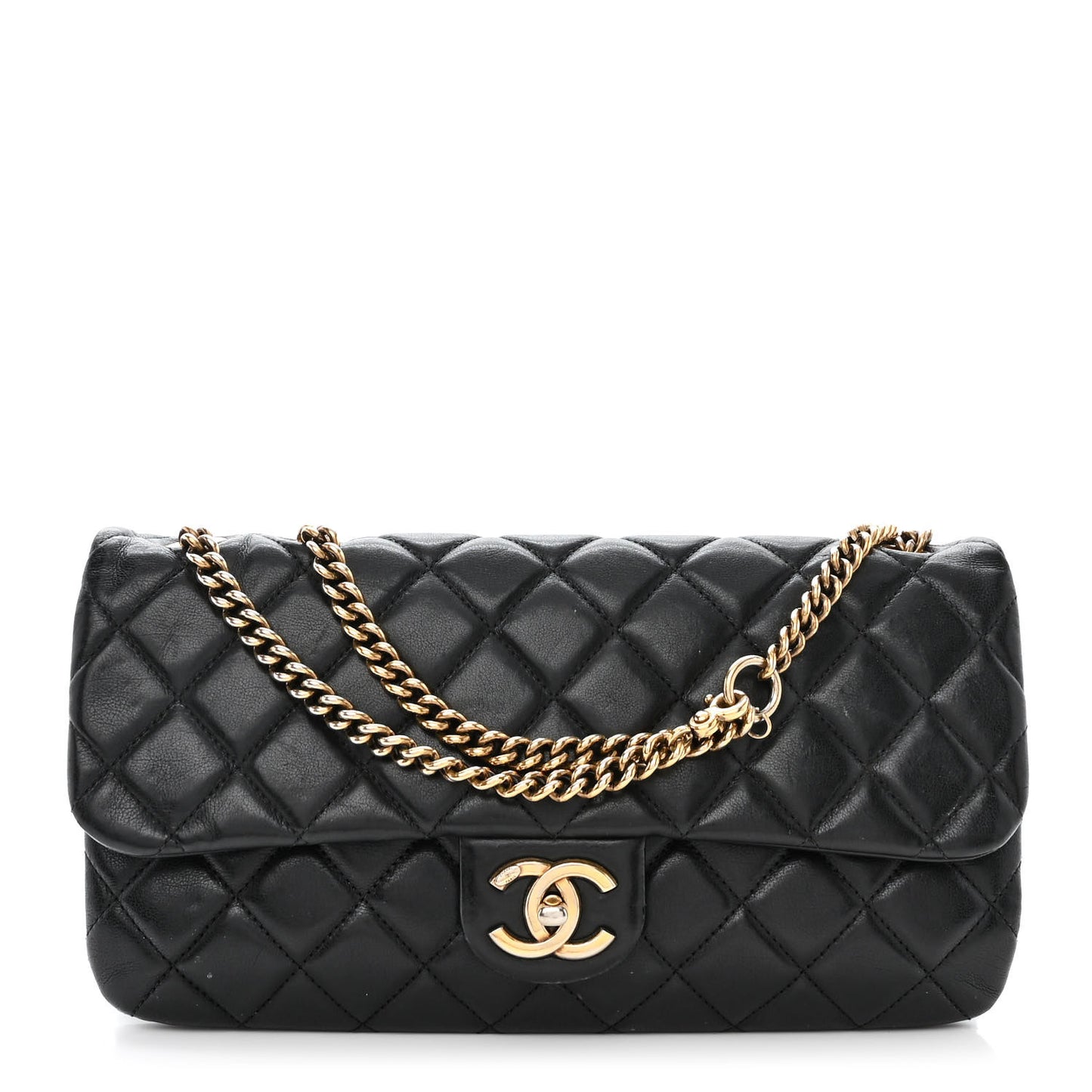 Calfskin Quilted Medium CC Crown Flap Black