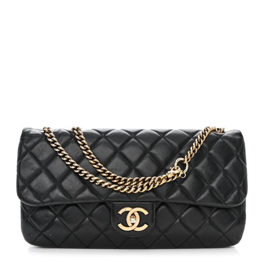 Calfskin Quilted Medium CC Crown Flap Black