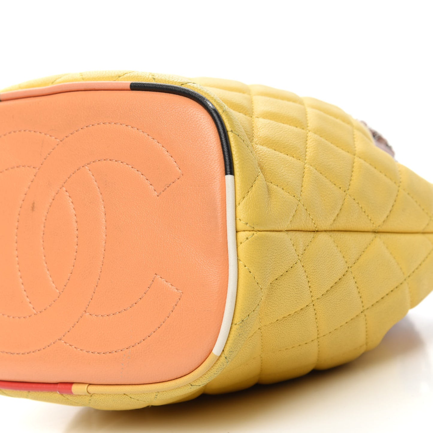 Lambskin Quilted Cuba Drawstring Tote Yellow Pink Green