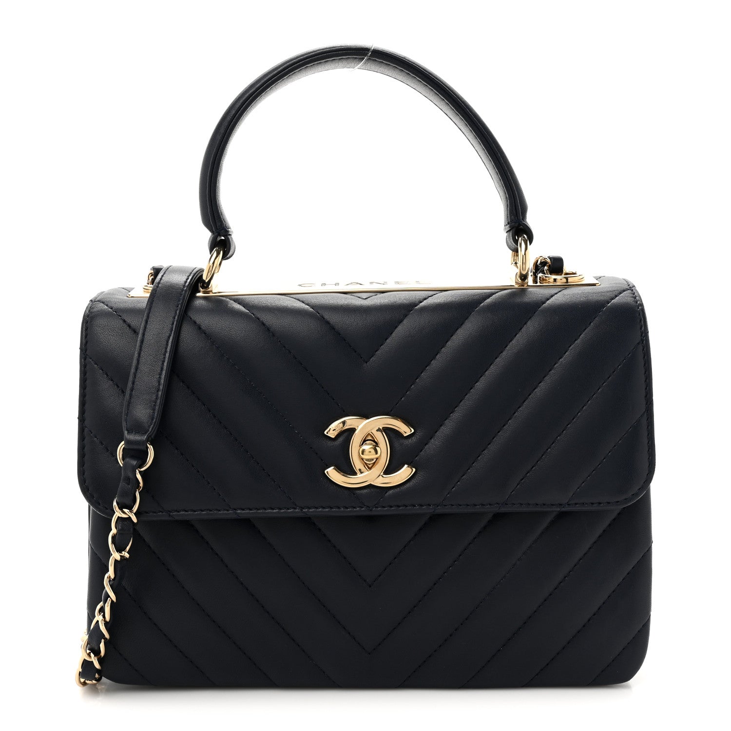 Chanel Lambskin Chevron Quilted Small Trendy CC Flap Dual Handle Bag Navy 1 of 11
