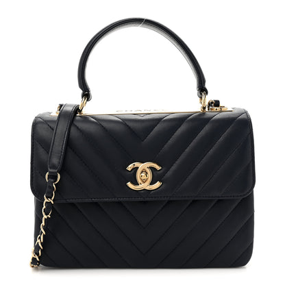 Chanel Lambskin Chevron Quilted Small Trendy CC Flap Dual Handle Bag Navy 1 of 11