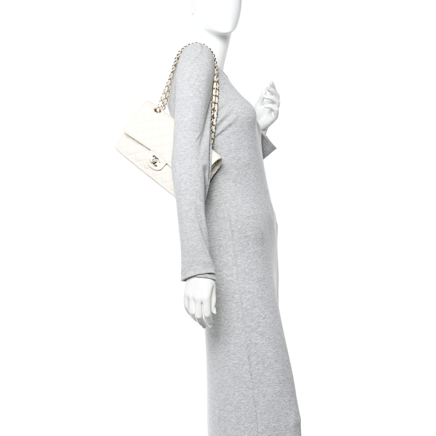 Caviar Quilted Medium Double Flap White