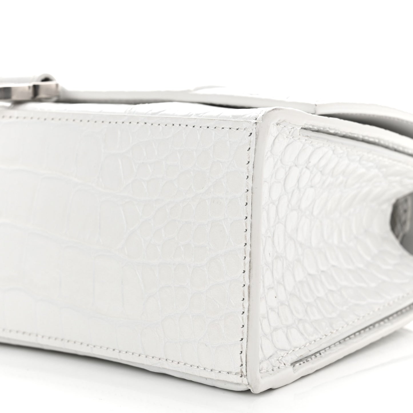 Shiny Calfskin Crocodile Embossed Small Hourglass Sling Shoulder Bag White