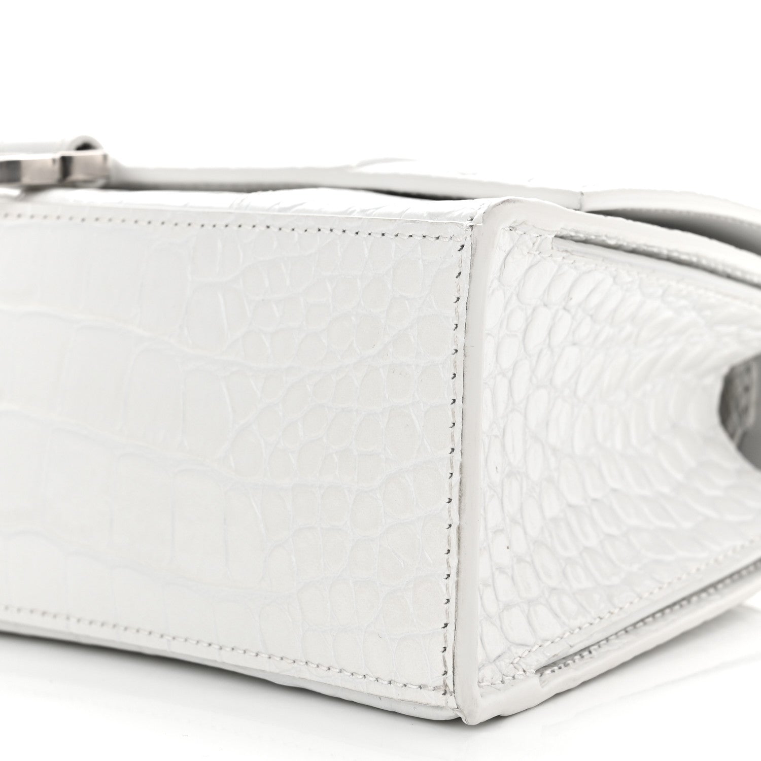 Balenciaga Shiny Calfskin Crocodile Embossed Small Hourglass Sling Shoulder Bag White 11 of 13