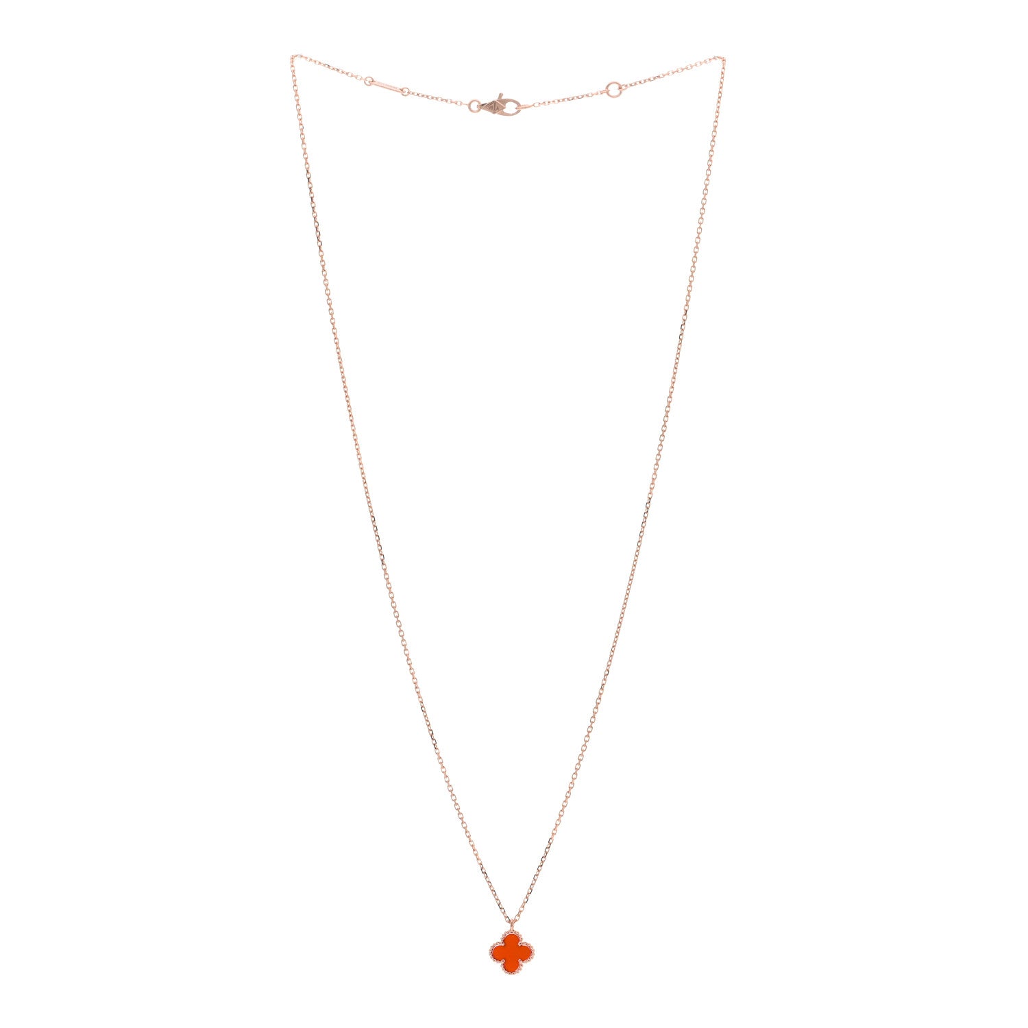 Van Cleef & Arpels 18K Rose Gold Carnelian Sweet Alhambra Pendant Necklace 3 of 5