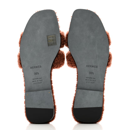 Hermes Woolskin Oran Sandals 38.5 Cognac 5 of 10