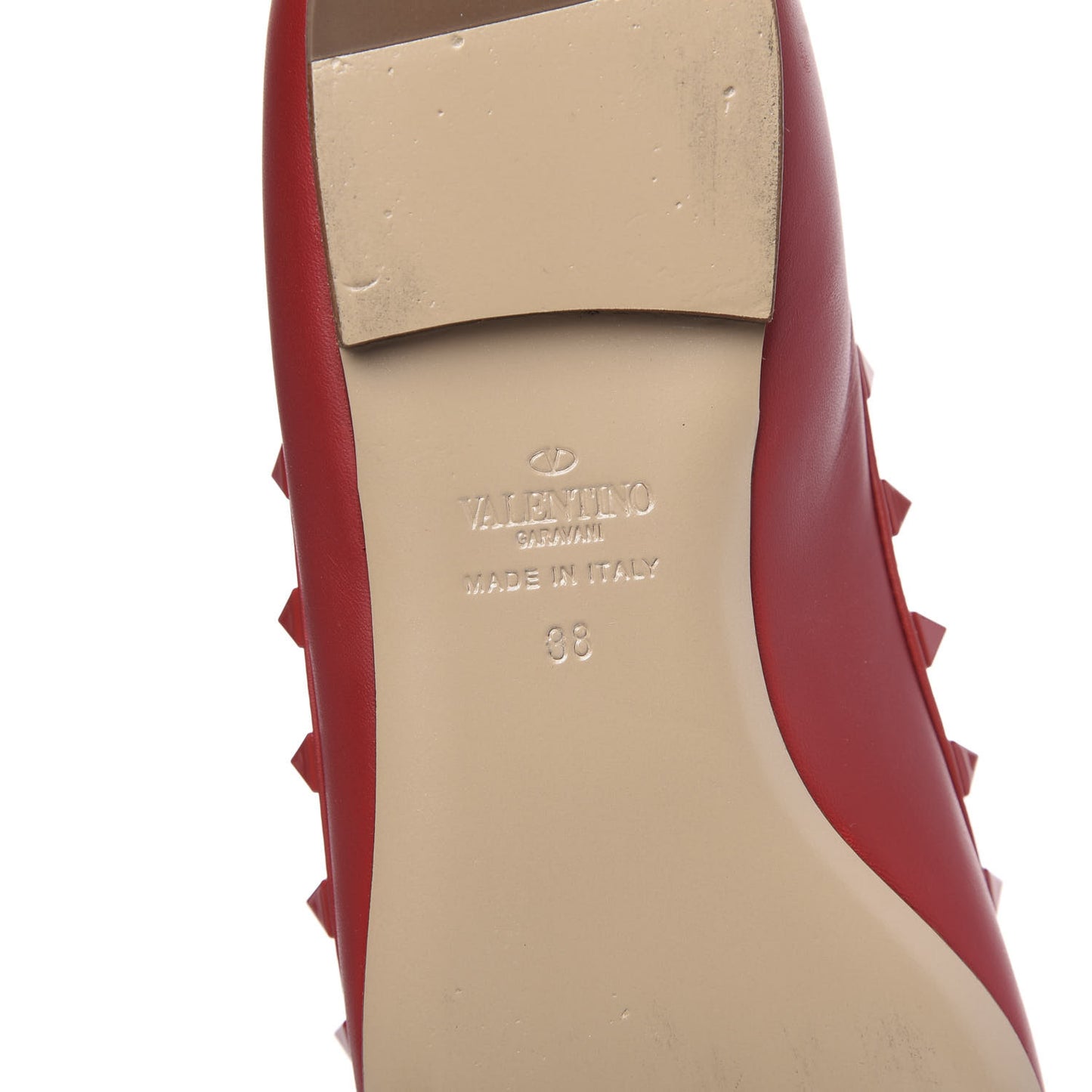 Calfskin Lacquered Monochrome Rockstud Ballerina Flats 38 Rosso Valentino