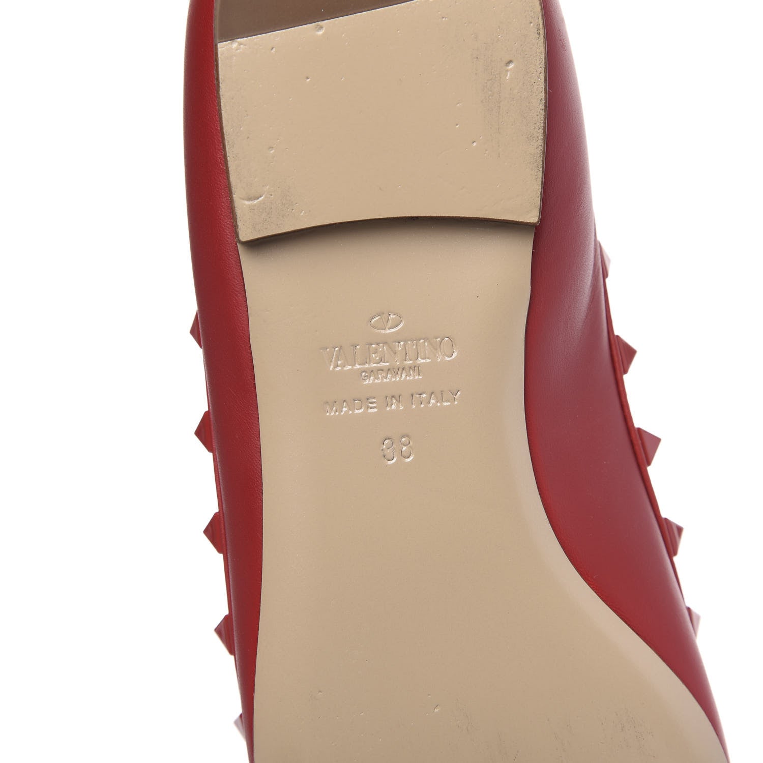 Valentino Garavani Calfskin Lacquered Monochrome Rockstud Ballerina Flats 38 Rosso Valentino 8 of 10