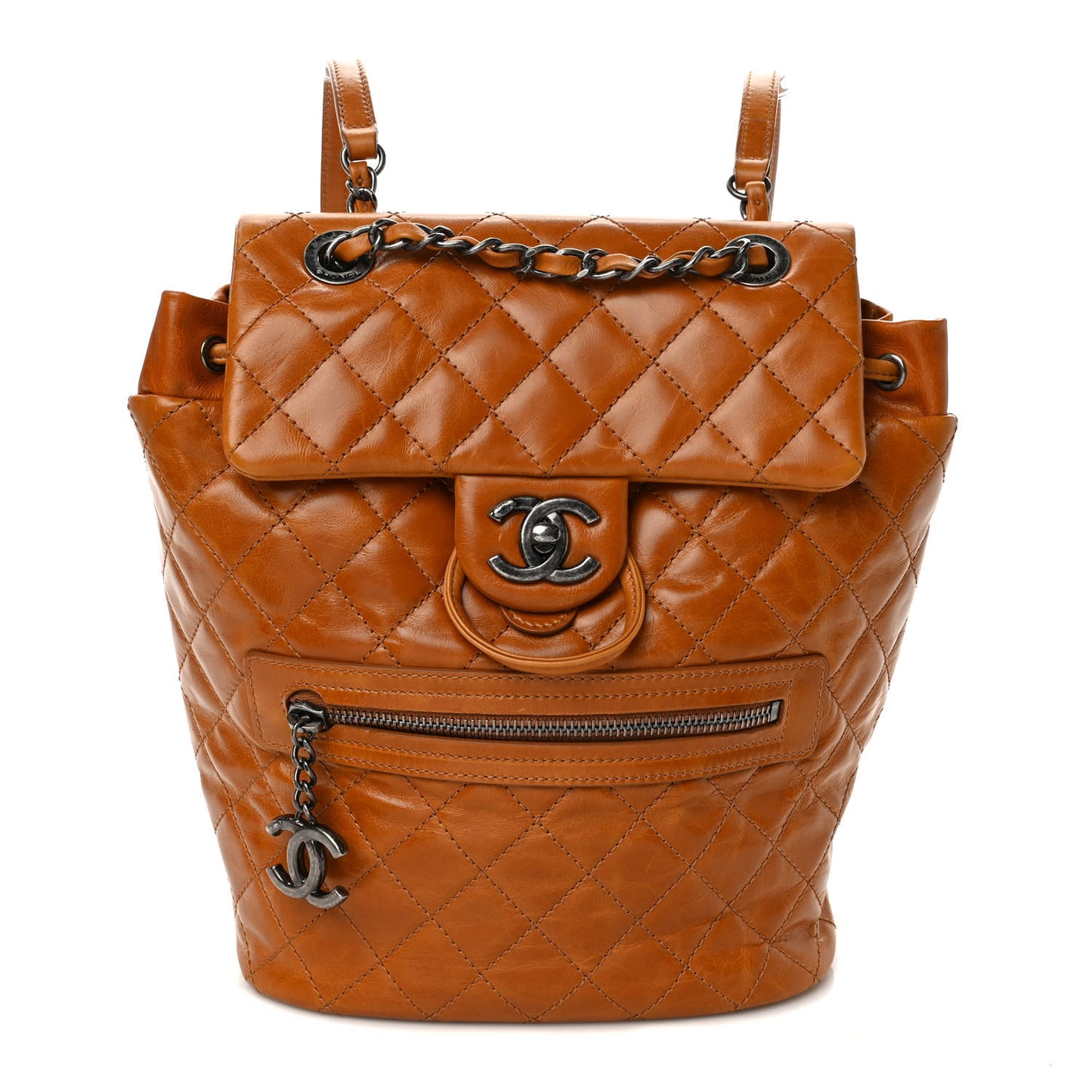 Glazed Calfskin Quilted Small Salzburg Mountain Backpack Brown