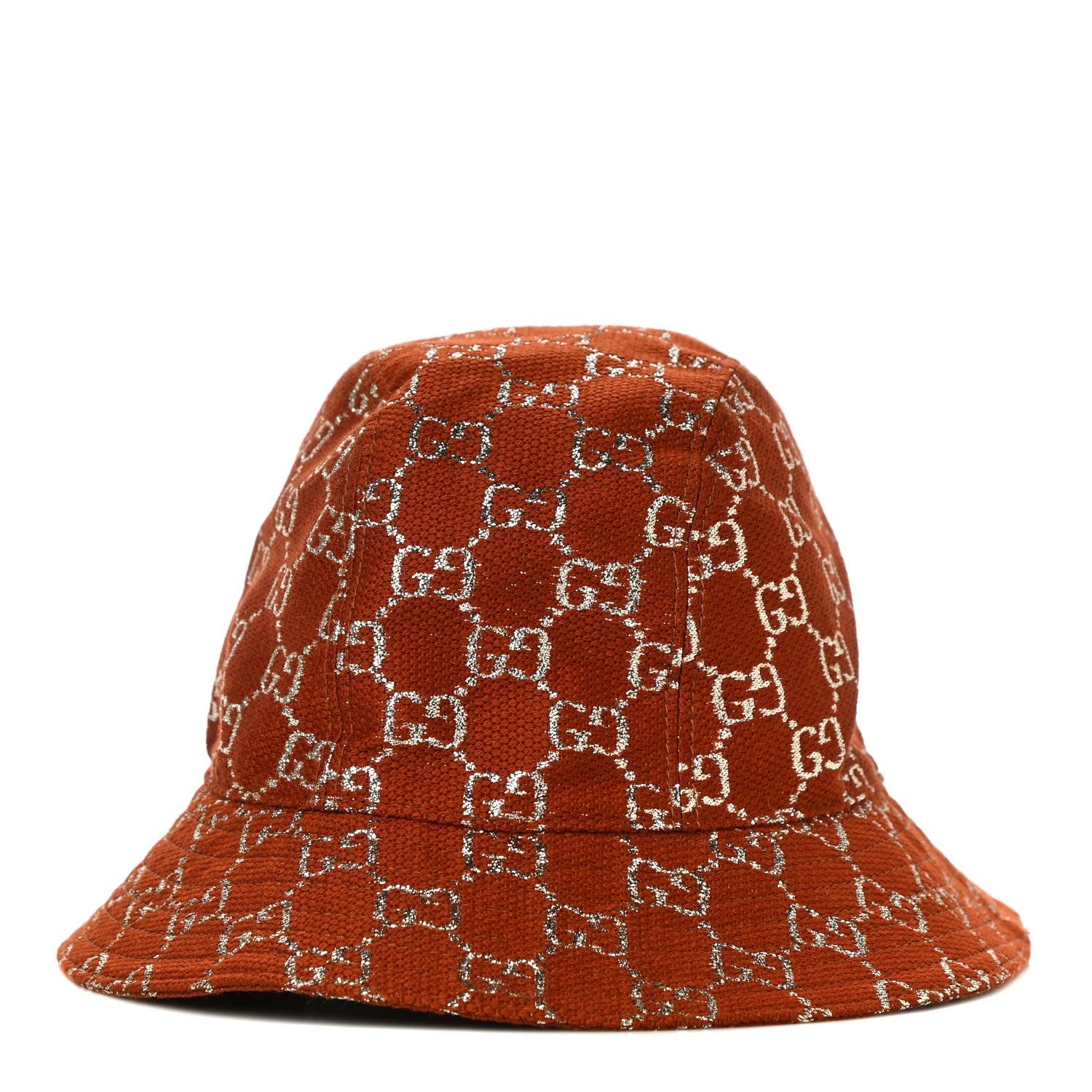 Gucci Canvas Lame GG Monogram Bucket Hat S Burnt Orange Silver 1 of 6