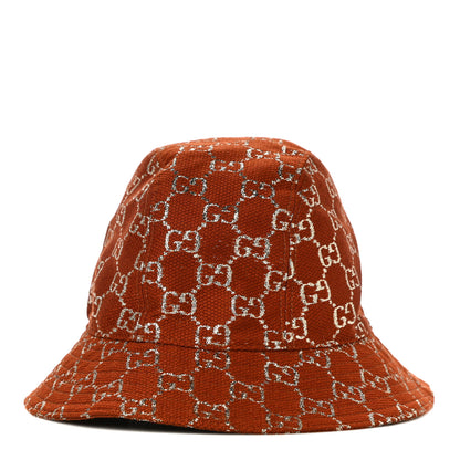 Gucci Canvas Lame GG Monogram Bucket Hat S Burnt Orange Silver 1 of 6