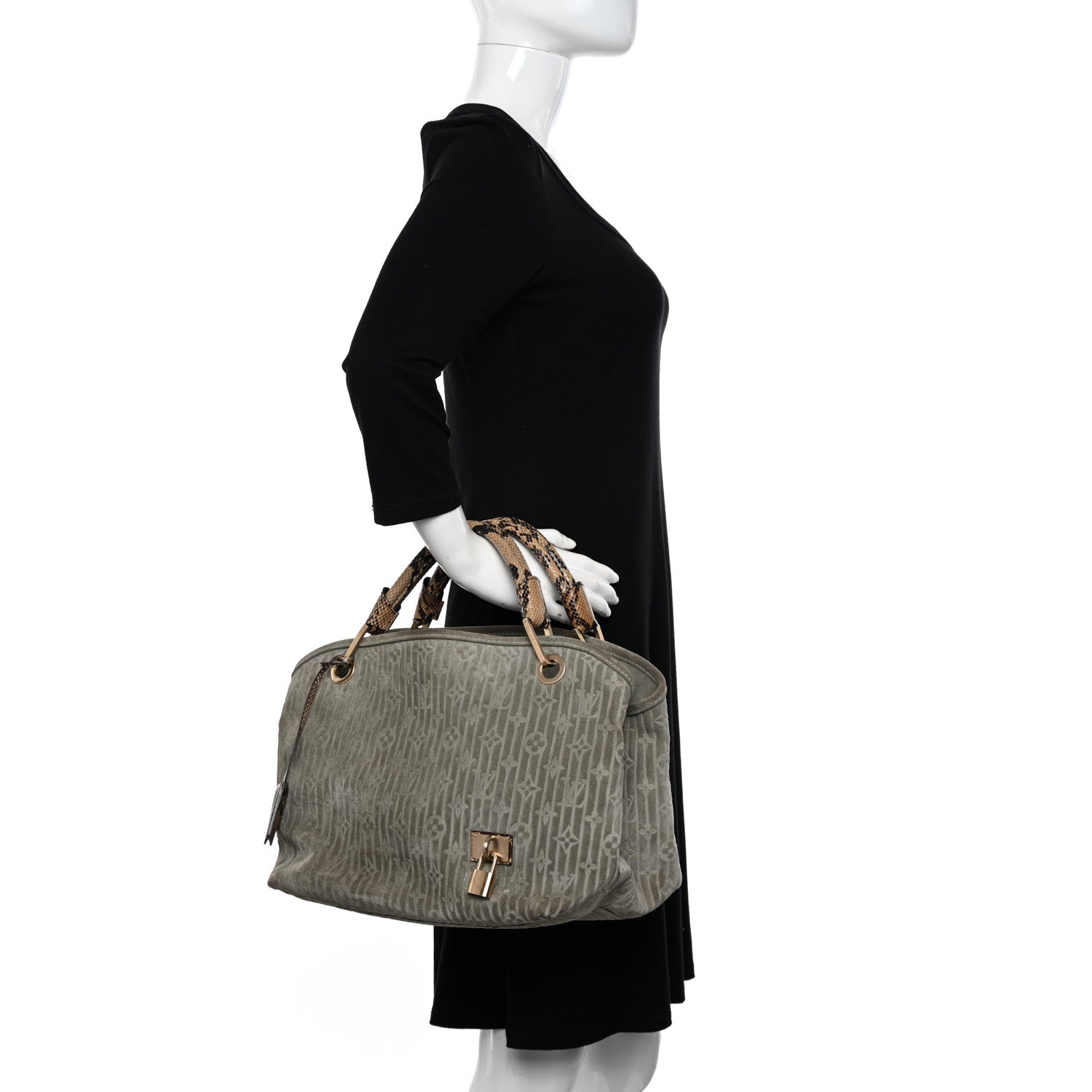 Louis Vuitton Suede Snakeskin Monogram Embossed Whisper PM Jade 2 of 13