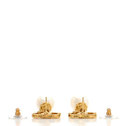 Chanel Crystal Pearl CC Braided Drop Earrings Gold 3 of 5