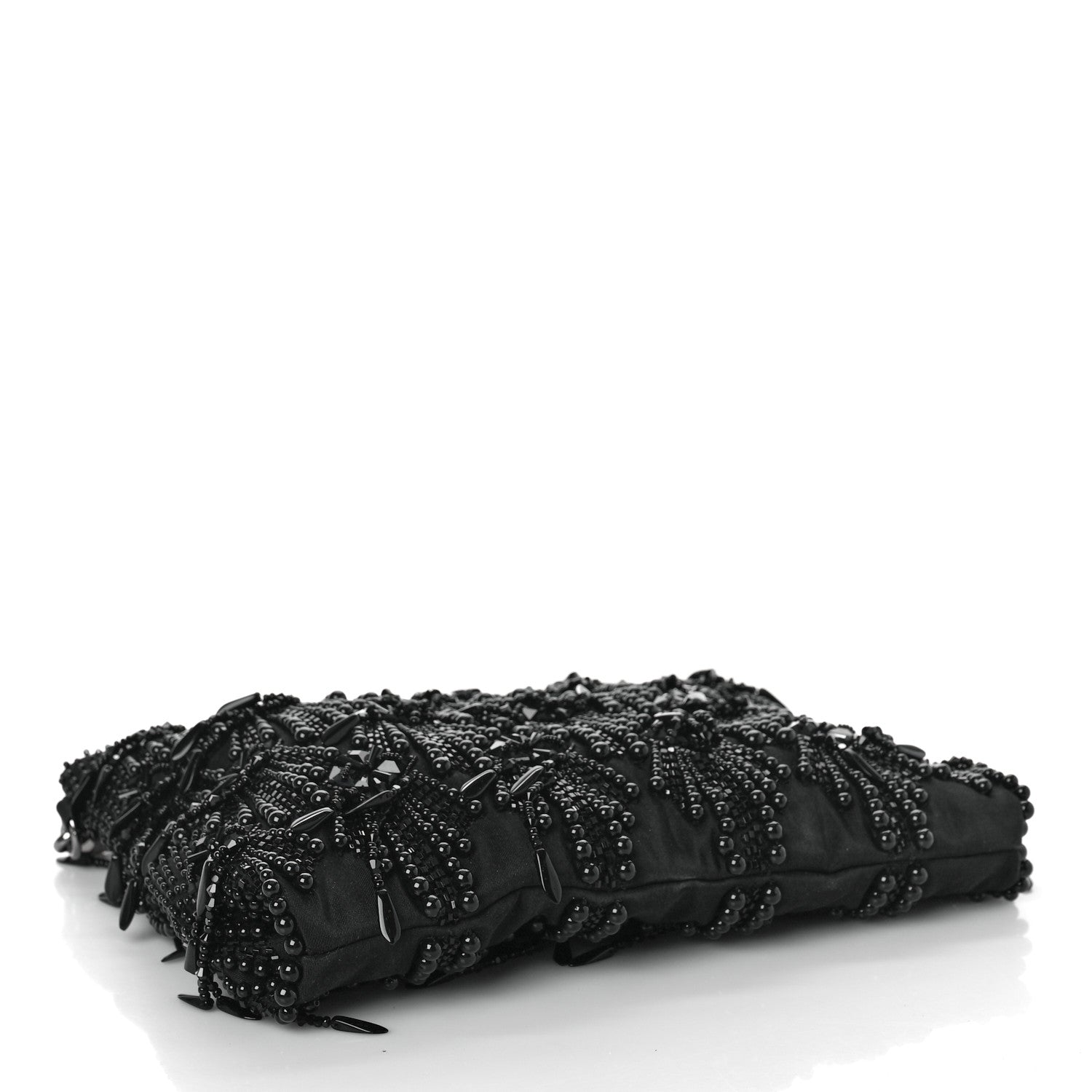 Jimmy Choo Satin Bead Embellished Callie Fringe Tassel Chain Evening Bag Black 4 of 8