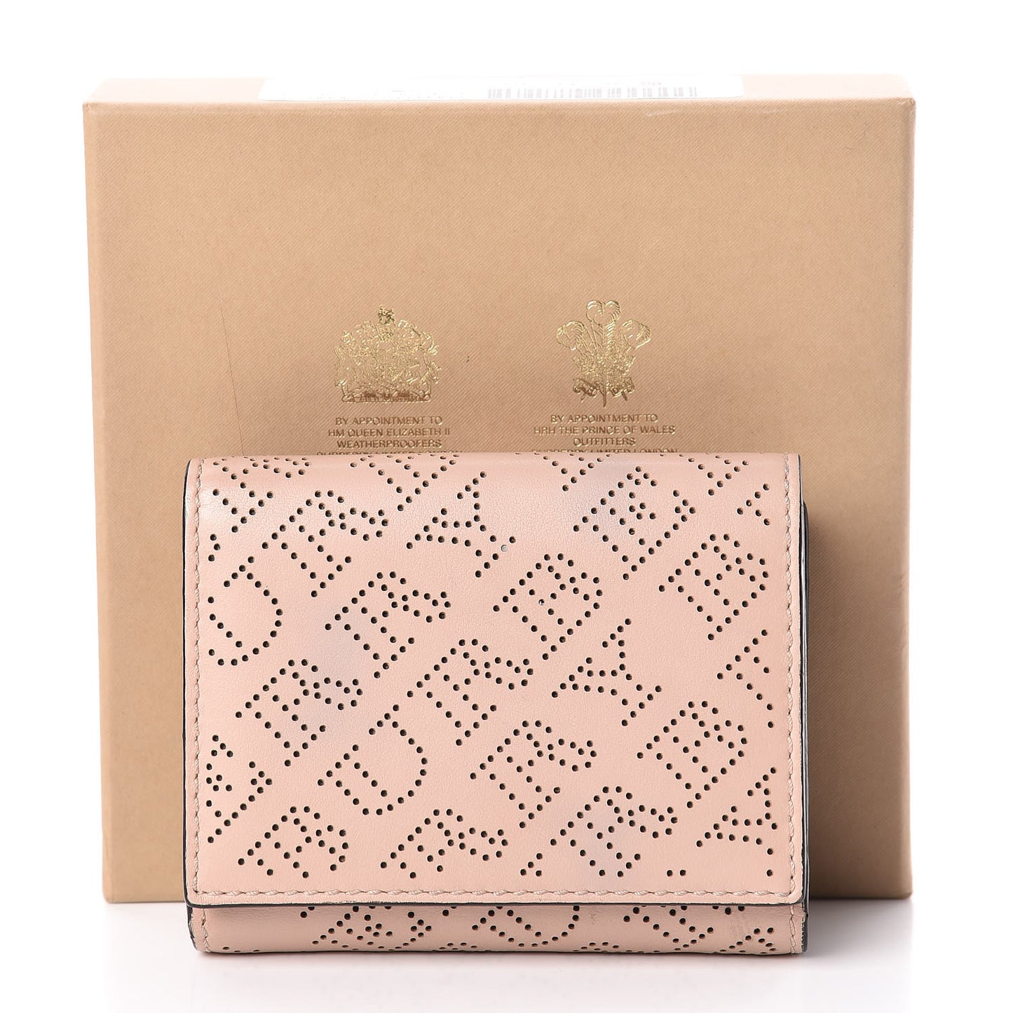 Calfskin Perforated Compact Wallet Pale Fawn Pink