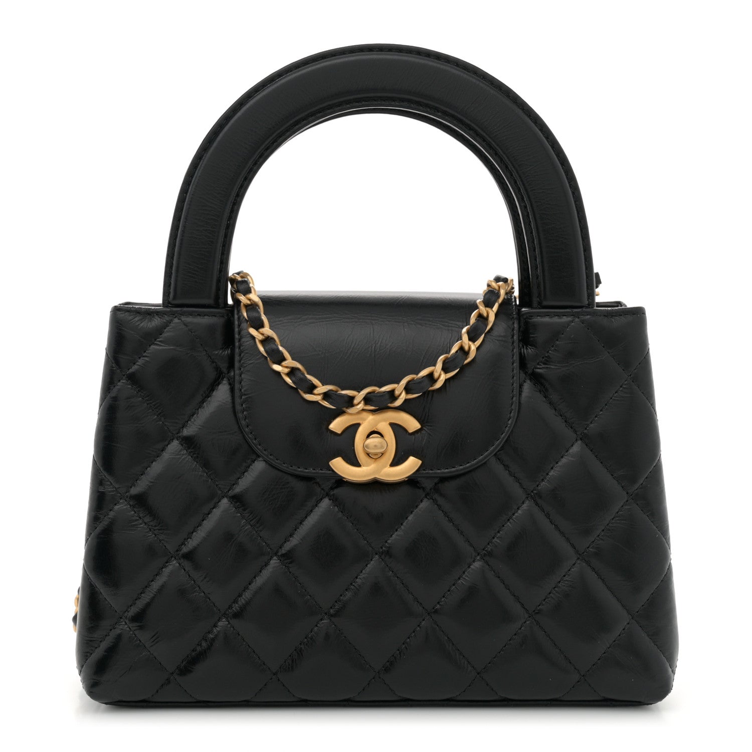 Chanel Shiny Aged Calfskin Quilted Nano Kelly Shopper Black 1 of 10
