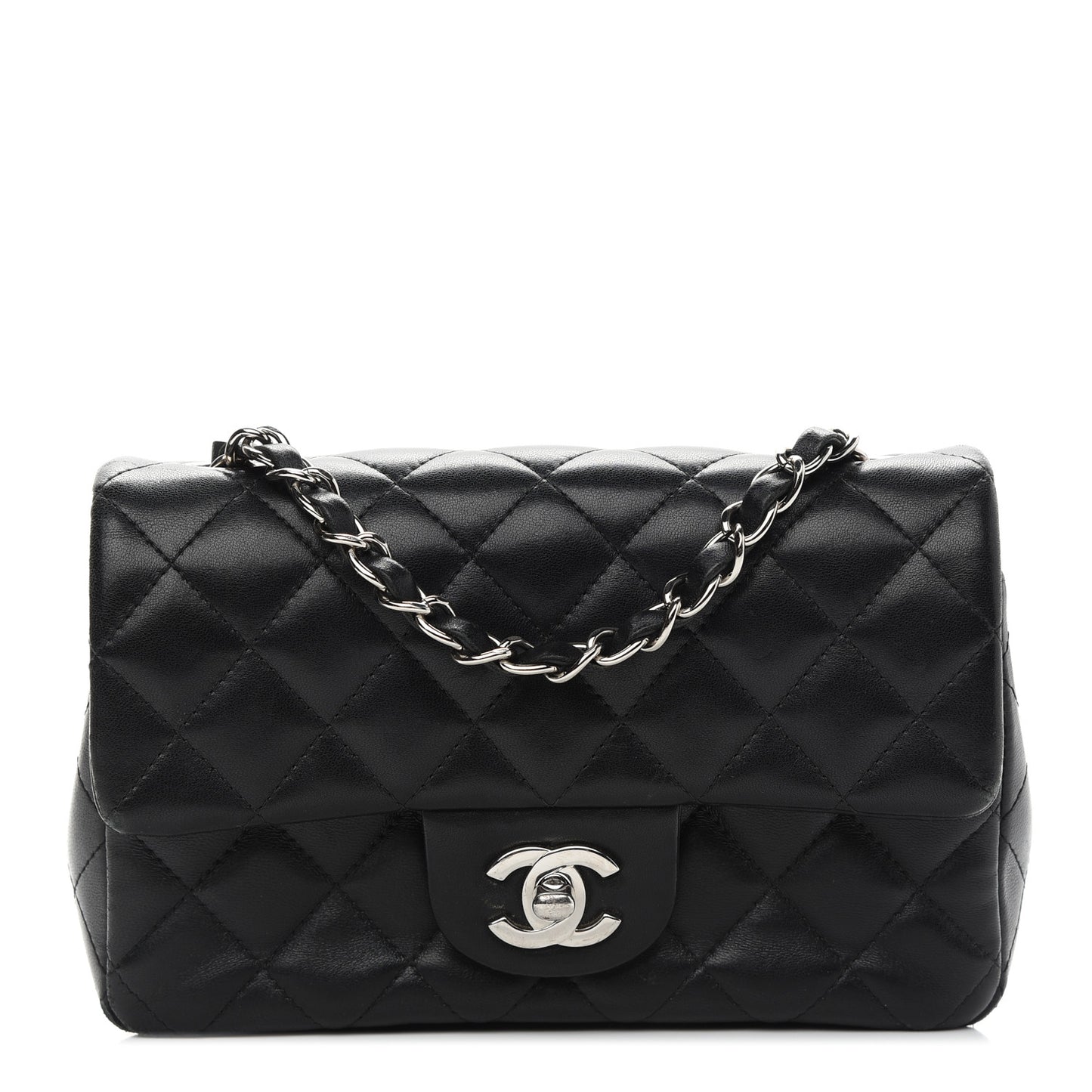 Lambskin Quilted Mini Rectangular Flap Black