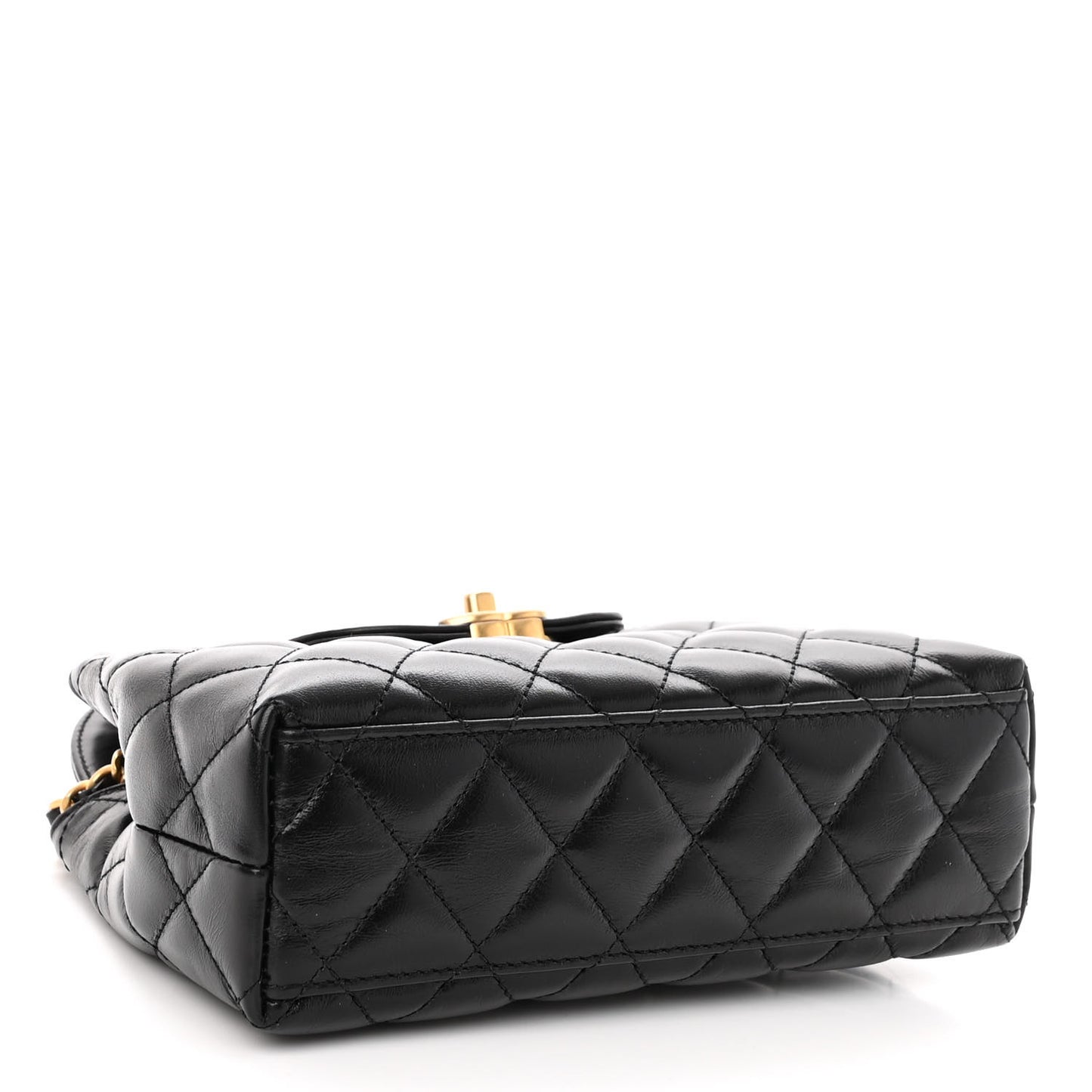 Shiny Aged Calfskin Quilted Nano Kelly Shopper Black