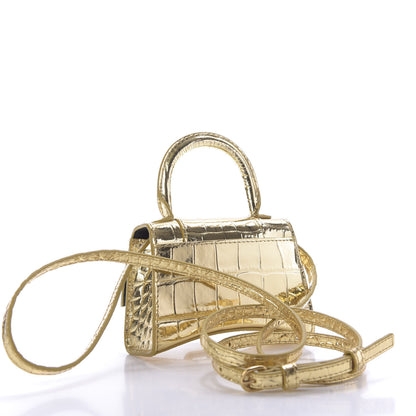 Balenciaga Metallic Calfskin Crocodile Embossed Hourglass Top Handle Bag Mini Gold 2 of 8