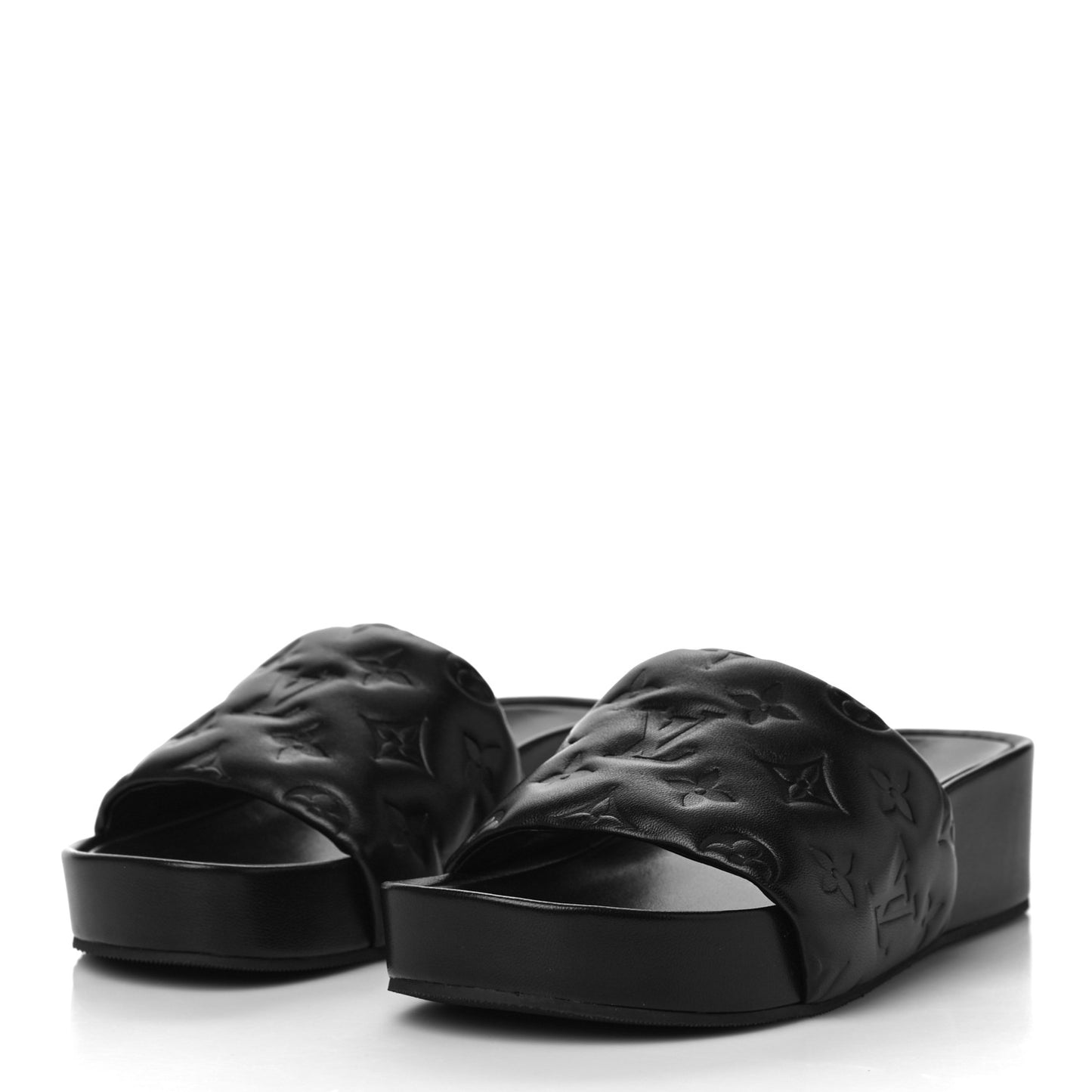 Lambskin Embossed Monogram Jumbo Flatform Mule Sandals 37 Black