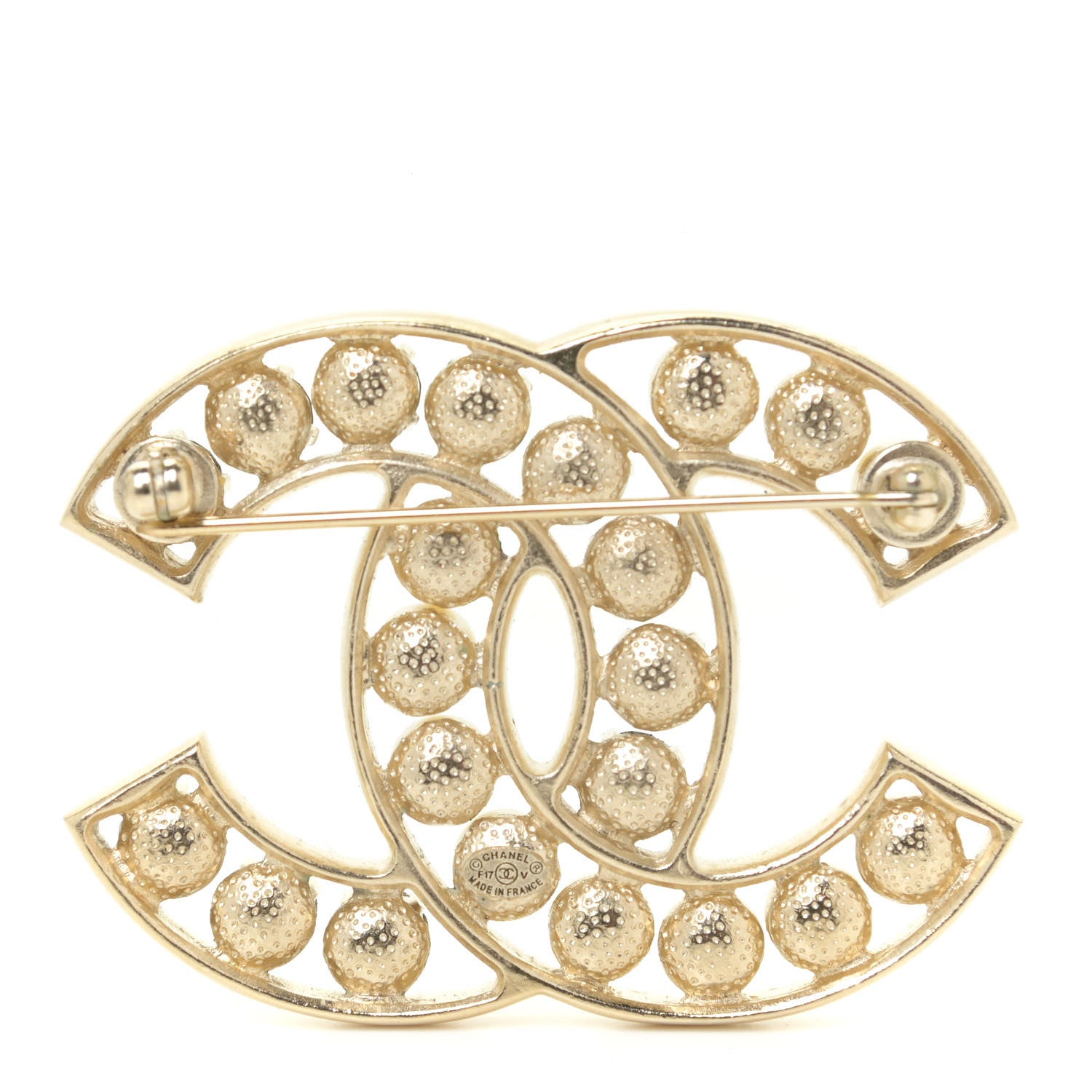 Chanel Pearl Crystal CC Brooch Gold Pearly White 2 of 4