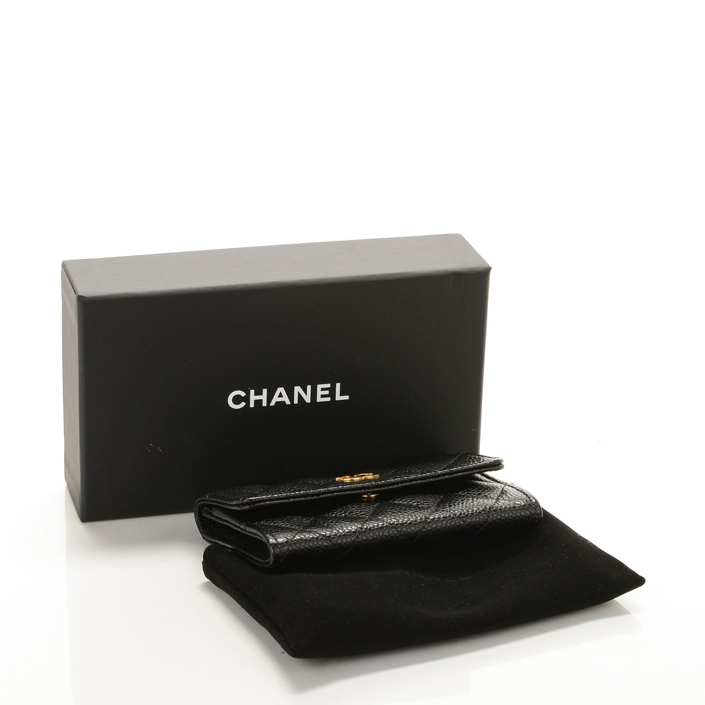Caviar Quilted Flap Card Holder Black