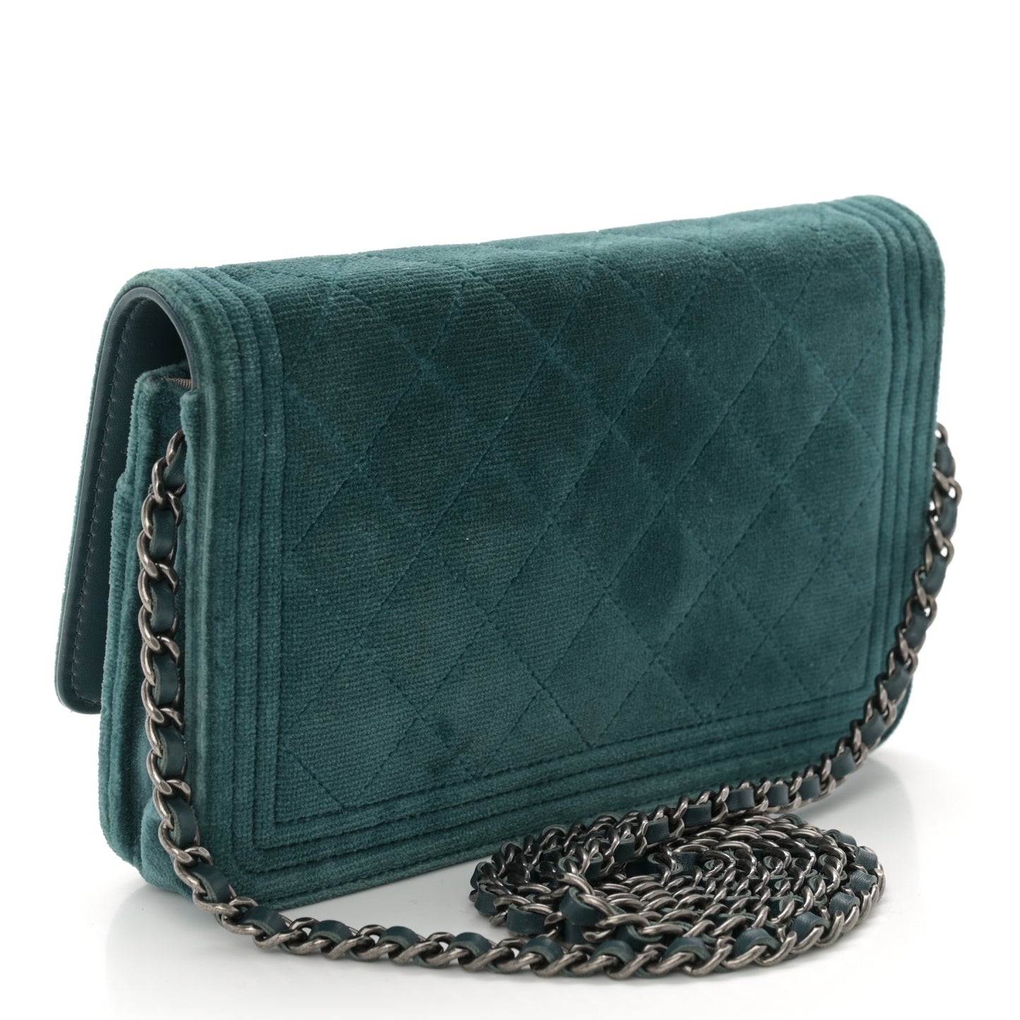 Velvet Quilted Boy Wallet On Chain WOC Teal