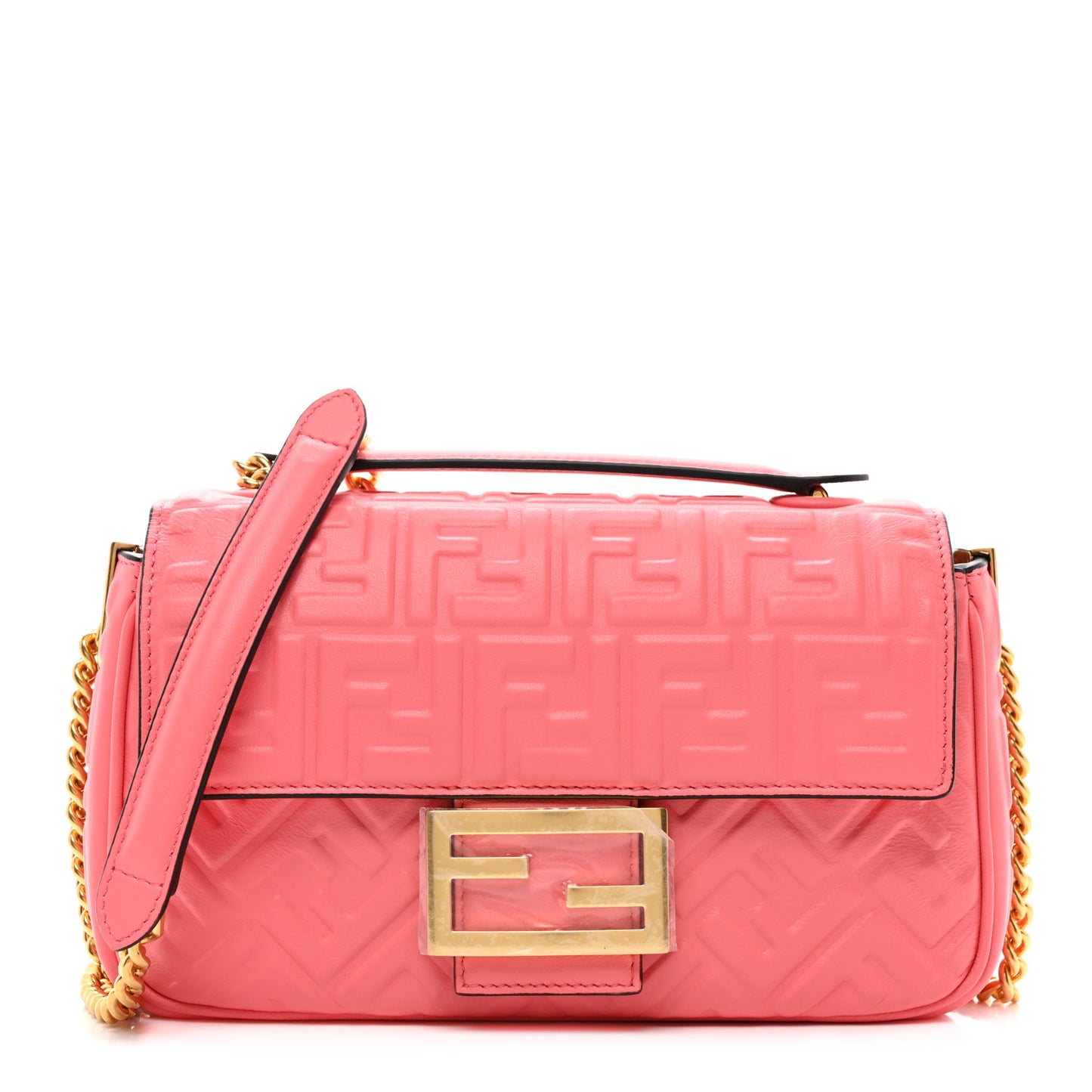 Nappa Small FF Embossed Midi Chain Baguette Pink Dalia