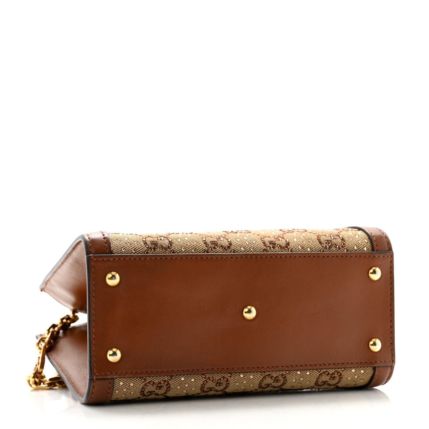 Gucci New Canvas Charisma Calfskin Crystal GG Monogram Mini Diana Tote Bag Camel Ebony 3 of 10
