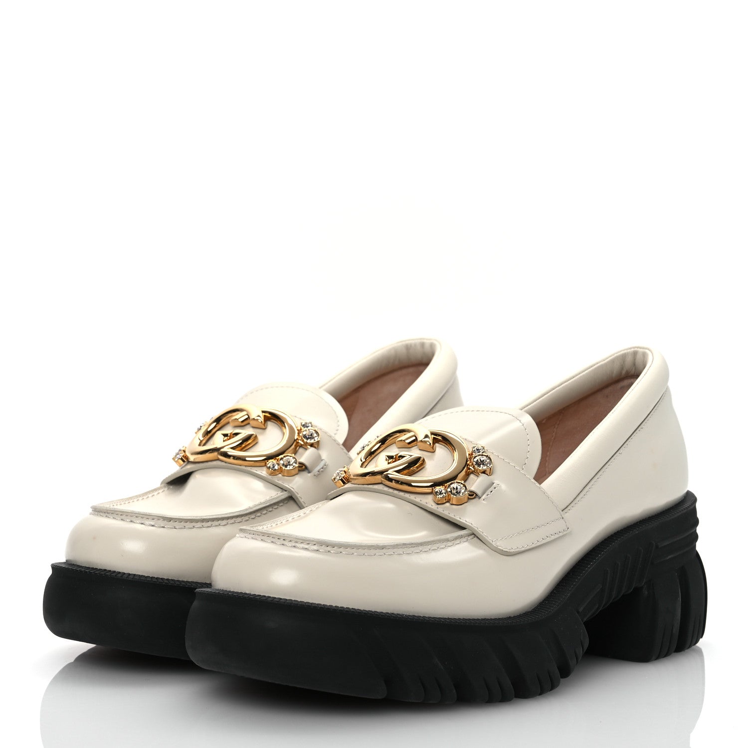 Gucci Magnum Calfskin Nappa Crystal Womens Interlocking G Platform Chunky Lug Sole 40mm Loafers 40.5 White 4 of 14