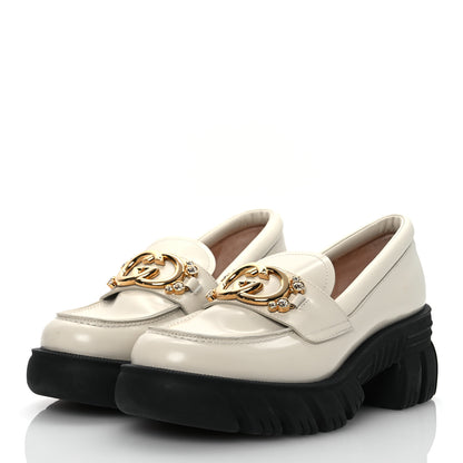 Gucci Magnum Calfskin Nappa Crystal Womens Interlocking G Platform Chunky Lug Sole 40mm Loafers 40.5 White 4 of 14