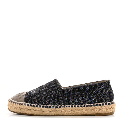 Chanel Metallic Tweed Patent CC Espadrilles 37 Black Silver 1 of 14