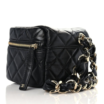 Chanel Lambskin Quilted Cube Chain Wristlet Case Black 3 of 10