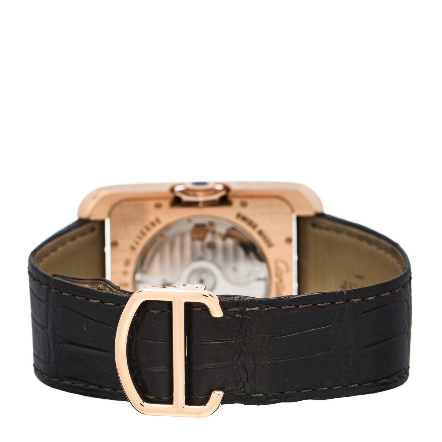 18K Pink Gold Alligator 36m Tank Anglaise Automatic Watch Brown