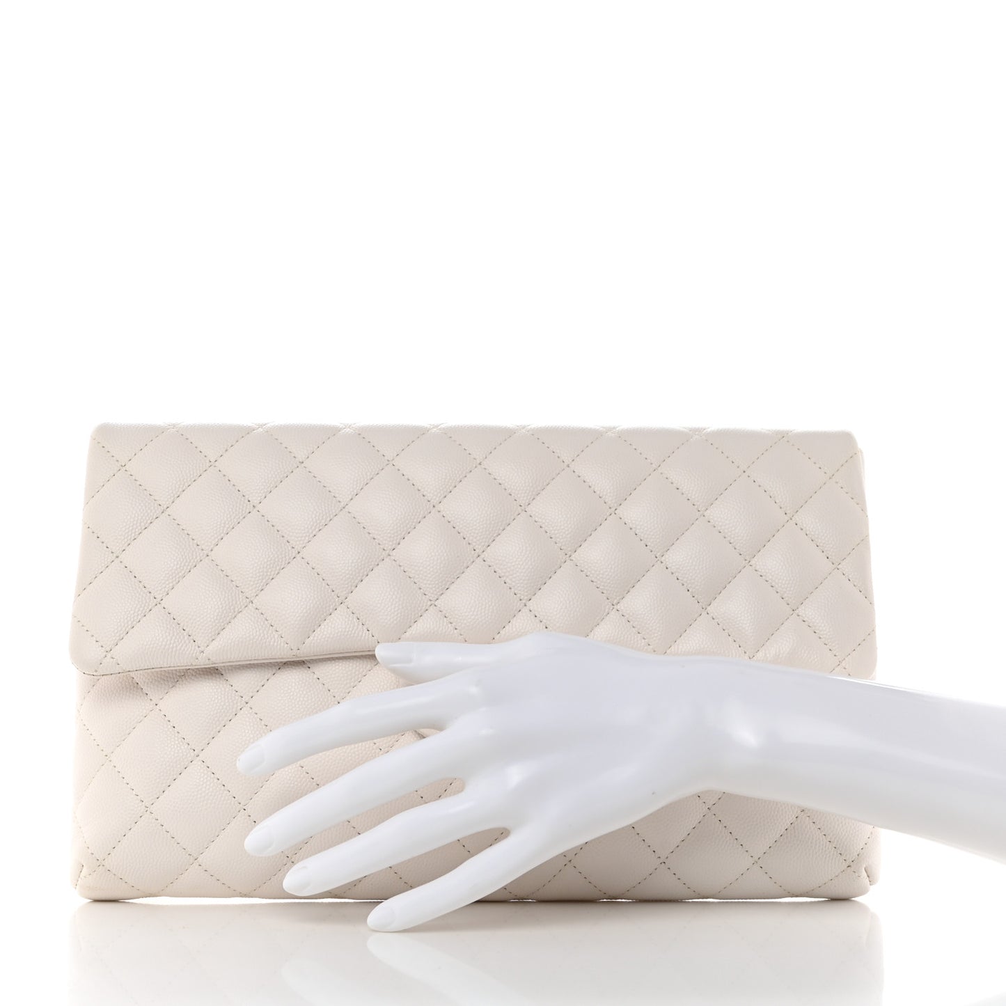 Caviar Quilted Flap Clutch White