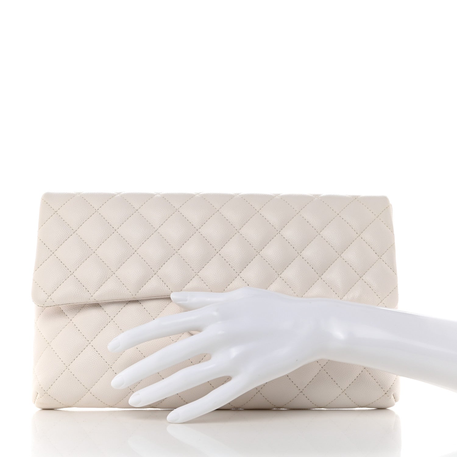Chanel Caviar Quilted Flap Clutch White 2 of 7