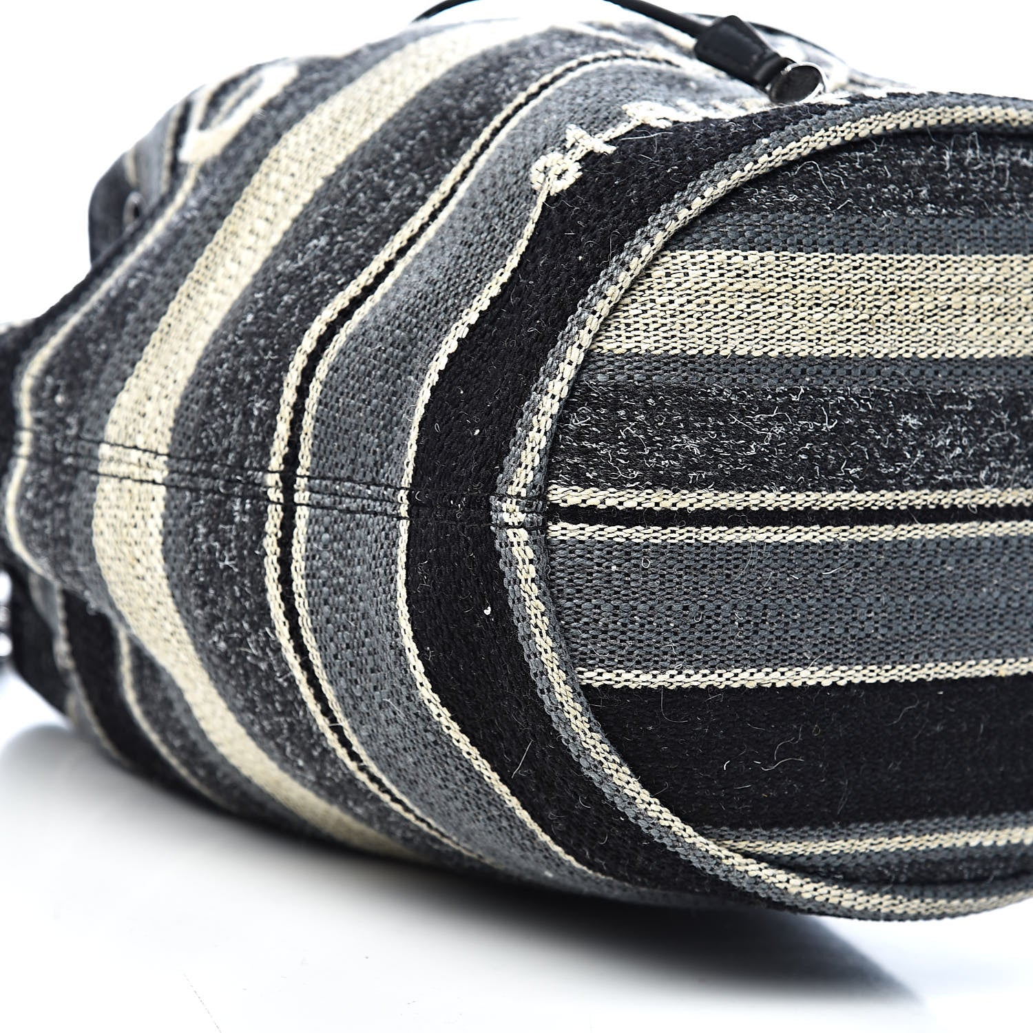 Chanel Striped Canvas Deauville Drawstring Bag Grey Black 8 of 11