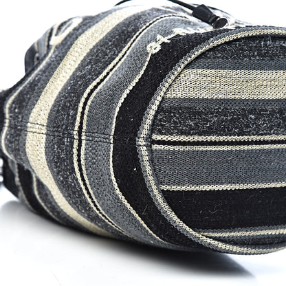 Chanel Striped Canvas Deauville Drawstring Bag Grey Black 8 of 11