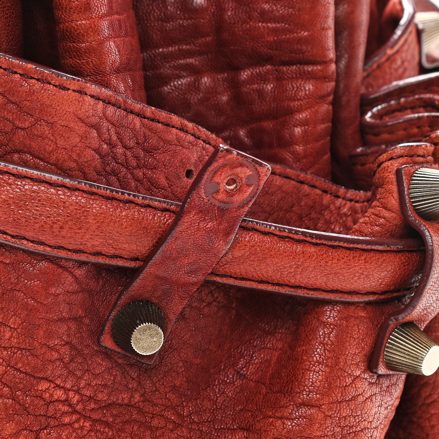 Pebbled Lambskin Diego Bucket Bag Brick Silver Hardware