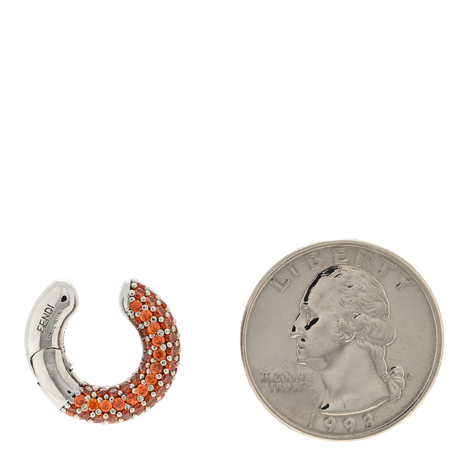 Fendi Metal Crystal Ear Cuff Orange Silver 2 of 4